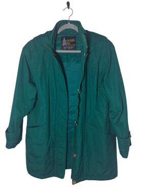 London Fog Womens Green Hooded Jacket Size 10 Reg With Button & Zippered Front C